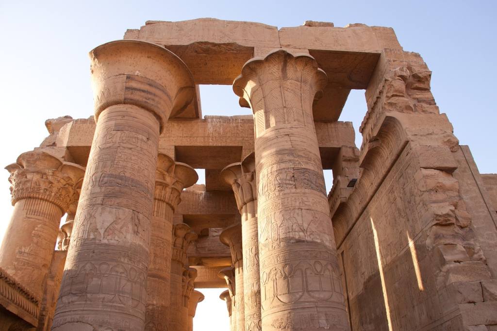 temple, egyptian, columns, ruins, itu, edifice, antiquity