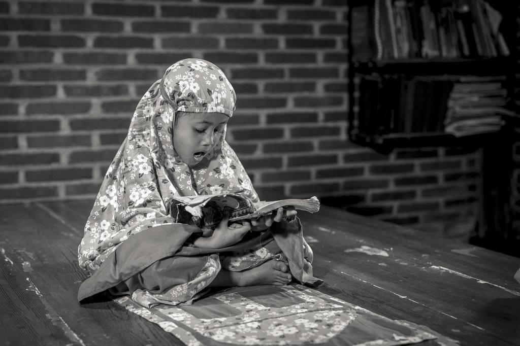 child, read, al-qur'an, muslim, quran, student, islam, hijab, portrait, black and white, indonesia, ramadan, students, worship, veil, education, religion, quran, quran, quran, quran, quran, ramadan, ramadan