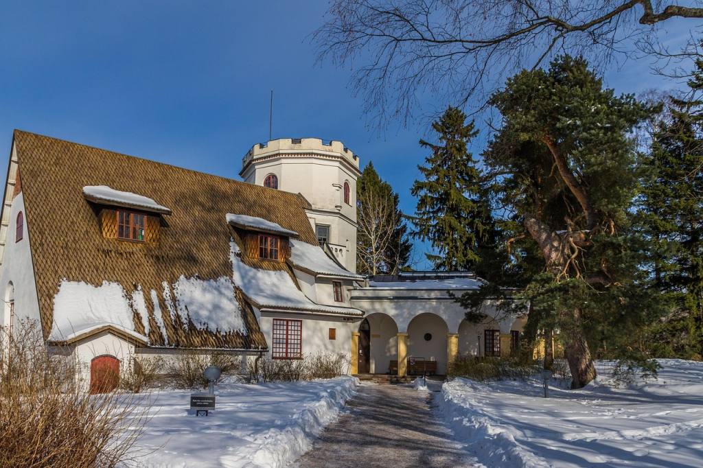 architecture, winter, house, snow, outside, nature, building, tourism, akseli gallen-kallela, art, museum, attraction