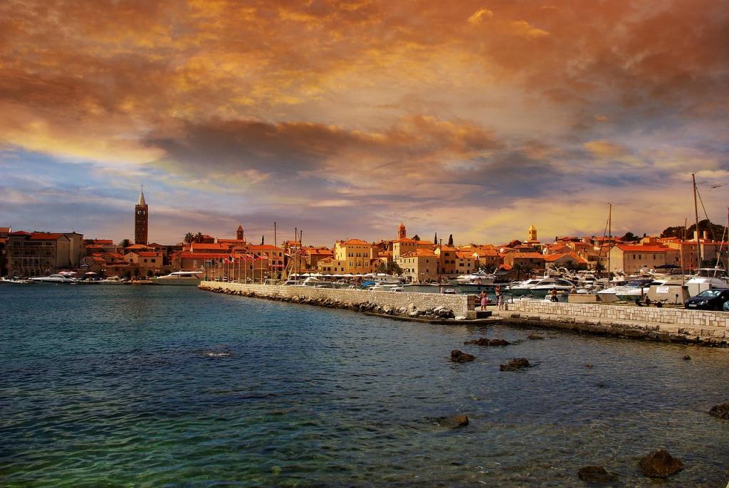 island of rab, port, croatia, vacations, summer, sailing ships, sea, dalmatia, nature, boat, kornati islands, ships, evening atmosphere, historic center, photo, city, architecture, building, the atmosphere, church, tower