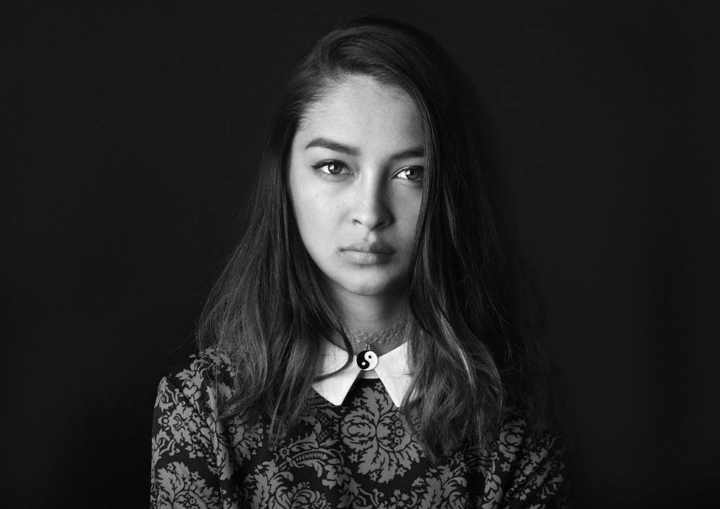 self portrait, black and white photo, noise, contrast, girl, portrait, miss, head, a young, self portrait, noise, noise, noise, noise, noise, miss