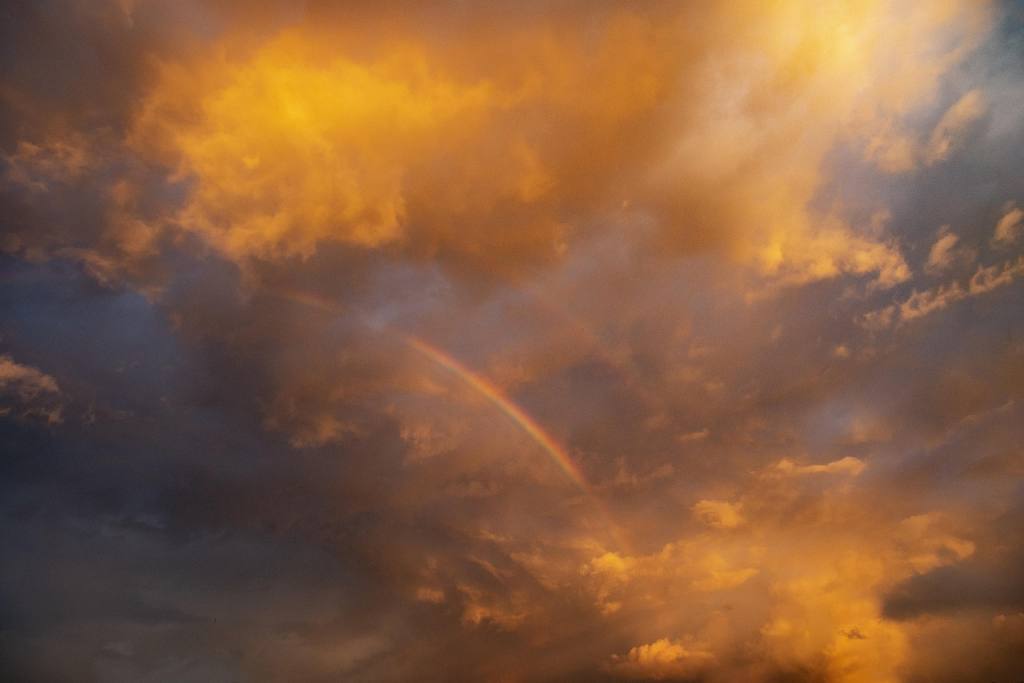 rainbow, sky, landscape, clouds, sunset, brown sky, brown rainbow, nature, brown sunset, brown clouds